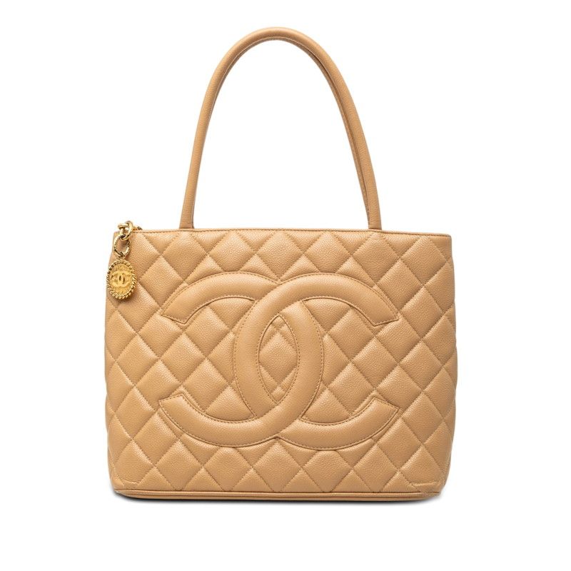 Chanel Quilted CC Logo Reissue Tote Beige Caviar Leather