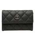 Chanel Quilted CC Logo Card Case Coin Business Holder Purse Black Caviar Leather