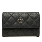 Chanel Quilted CC Logo Card Case Coin Business Holder Purse Black Caviar Leather