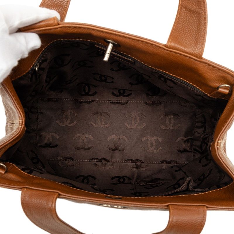 Chanel CC Logo Turnlock 2-Way Shoulder Bag Brown Caviar Leather — view 5