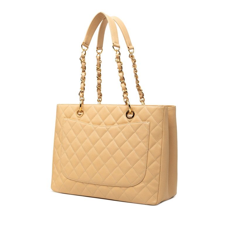 Chanel CC Logo Grand Shopping Tote GST Chain Shoulder Bag Beige Caviar Leather — view 2