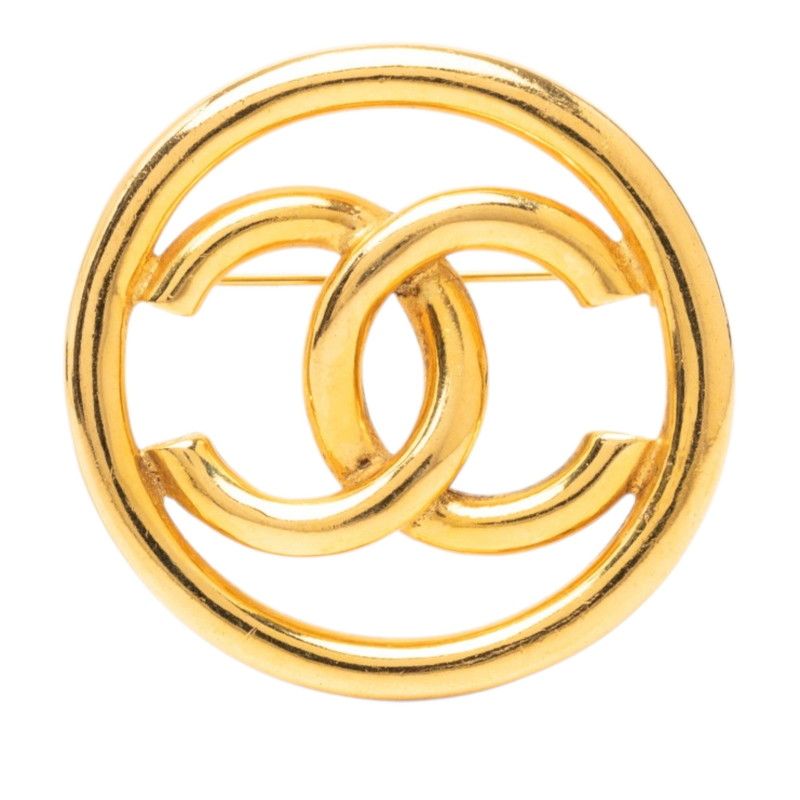 Chanel CC Logo Vintage Round Brooch 93 Gold Plated