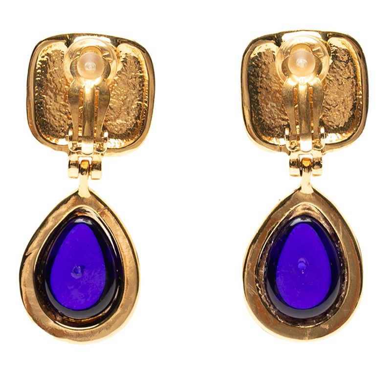 Chanel Vintage CC Logo Earrings Gold Blue Plated Stone — view 2