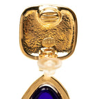 Chanel Vintage CC Logo Earrings Gold Blue Plated Stone — view 3