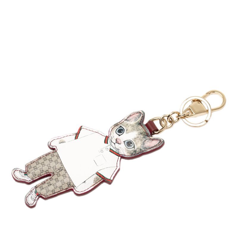 Gucci Yuko Higuchi Boris Cat Charm Key Holder Beige White Leather Plated