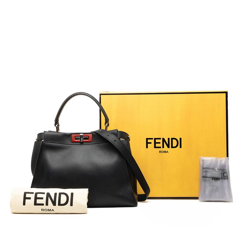 Fendi Peekaboo Regular 2-Way Shoulder Bag Navy Red Leather — view 7