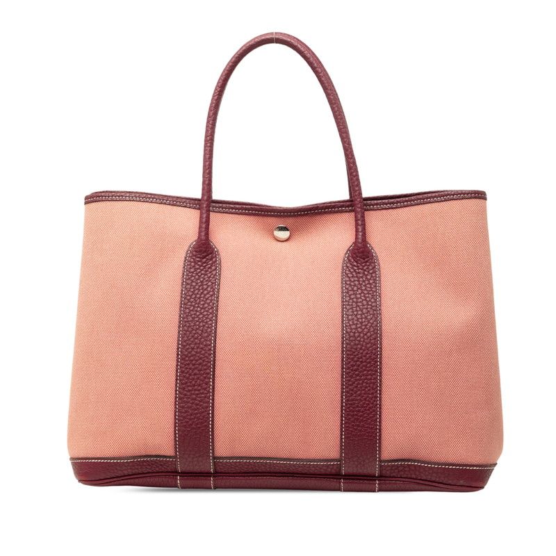 Hermes Garden Party MM Canvas Tote Pink Brown Toile
