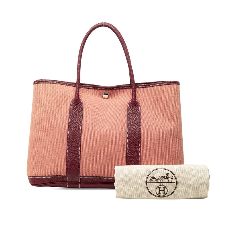Hermes Garden Party MM Canvas Tote Pink Brown Toile — view 7