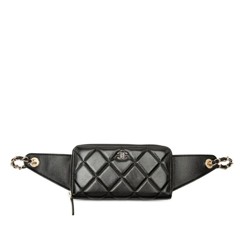 Chanel CC Logo Quilted 31 Rue Cambon Chain Wallet Belt Bag Black Lambskin