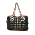Prada City Fori Perforated Tote Black Red Leather