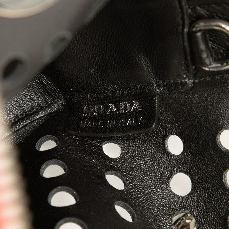Prada City Fori Perforated Tote Black Red Leather — view 5