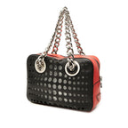 Prada City Fori Perforated Tote Black Red Leather — view 2