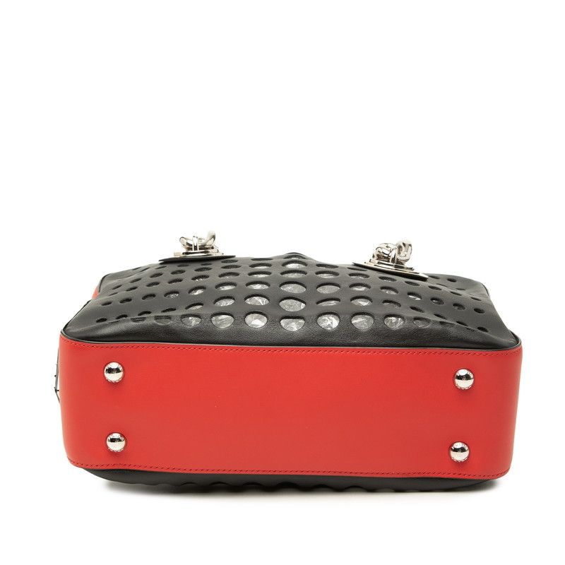 Prada City Fori Perforated Tote Black Red Leather — view 3