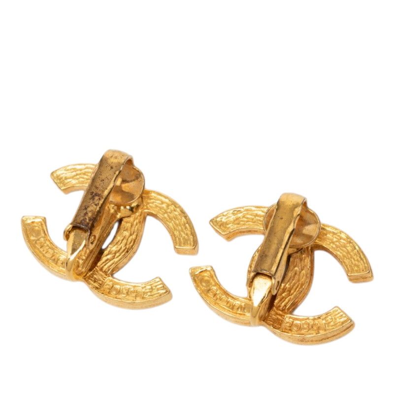 Chanel CC Logo Earrings Gold Plated Rhinestone — view 2
