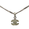 Chanel CC Logo Pendant Silver Green Metal Rhinestone