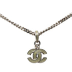 Chanel CC Logo Pendant Silver Green Metal Rhinestone