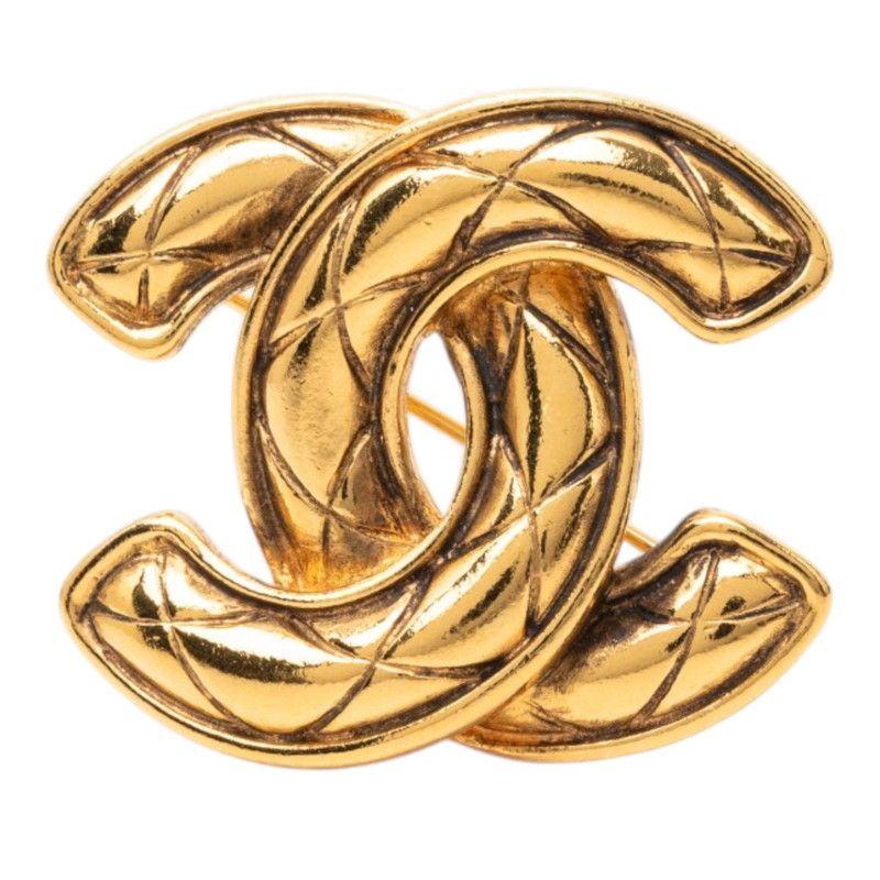 Chanel Quilted CC Logo Brooch Gold Plated