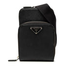 Prada Crossbody Shoulder Bag Phone Case Nero Black Saffiano Leather