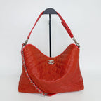 Chanel French Riviera Quilted CC Logo Shoulder Bag Caviar Leather Red Silver — view 5