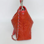 Chanel French Riviera Quilted CC Logo Shoulder Bag Caviar Leather Red Silver — view 8
