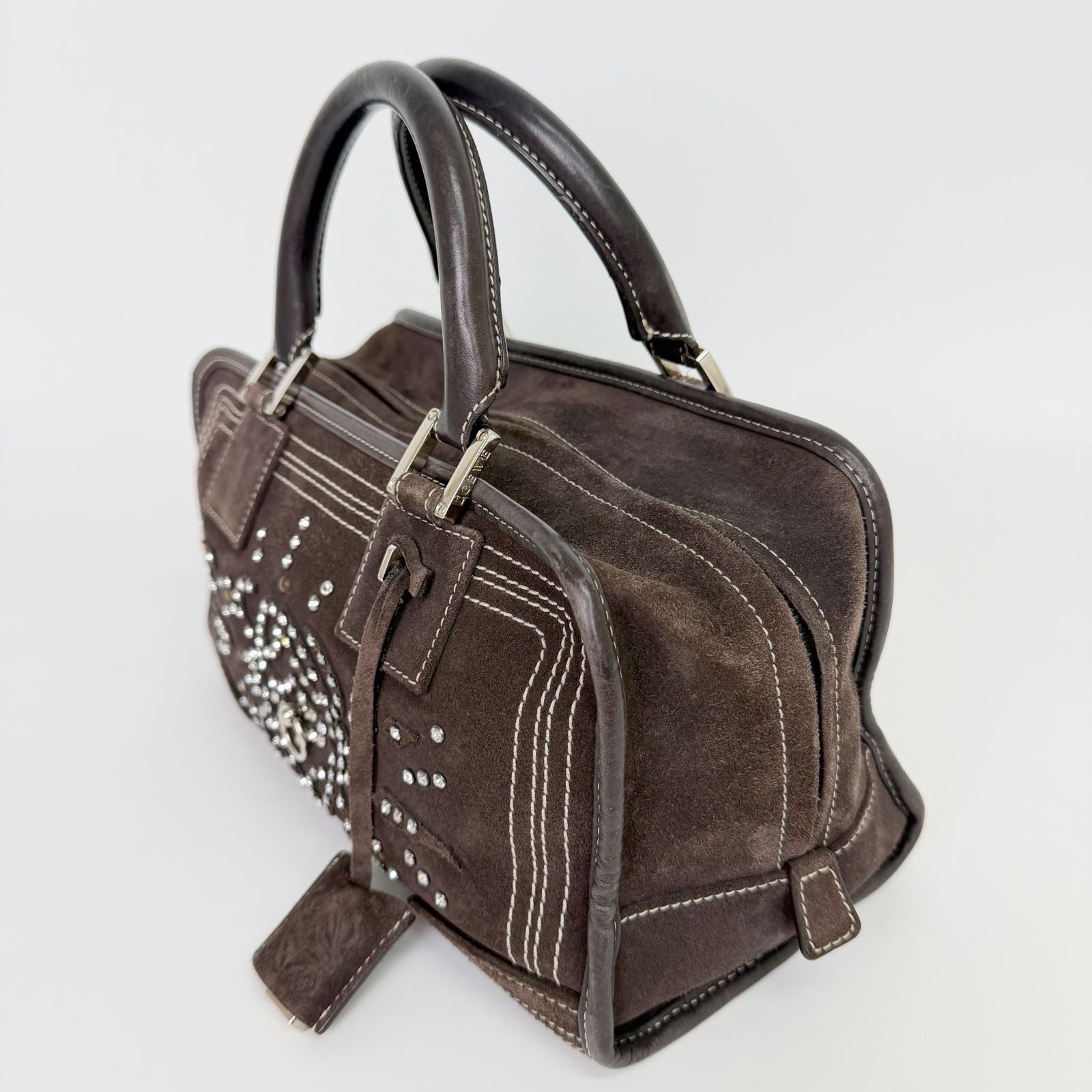 Loewe Amazona Studs Handbag Suede Brown Silver Vintage — view 9