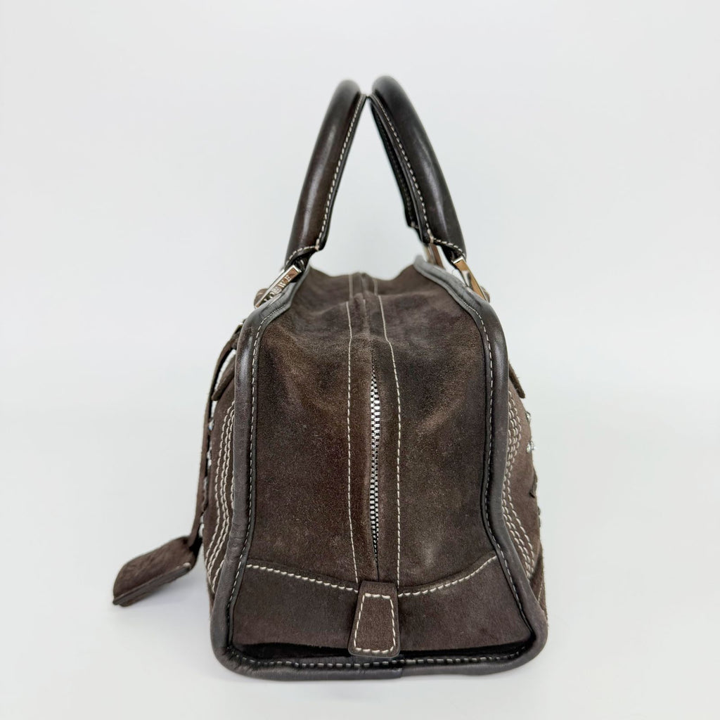 Loewe Amazona Studs Handbag Suede Brown Silver Vintage — view 4