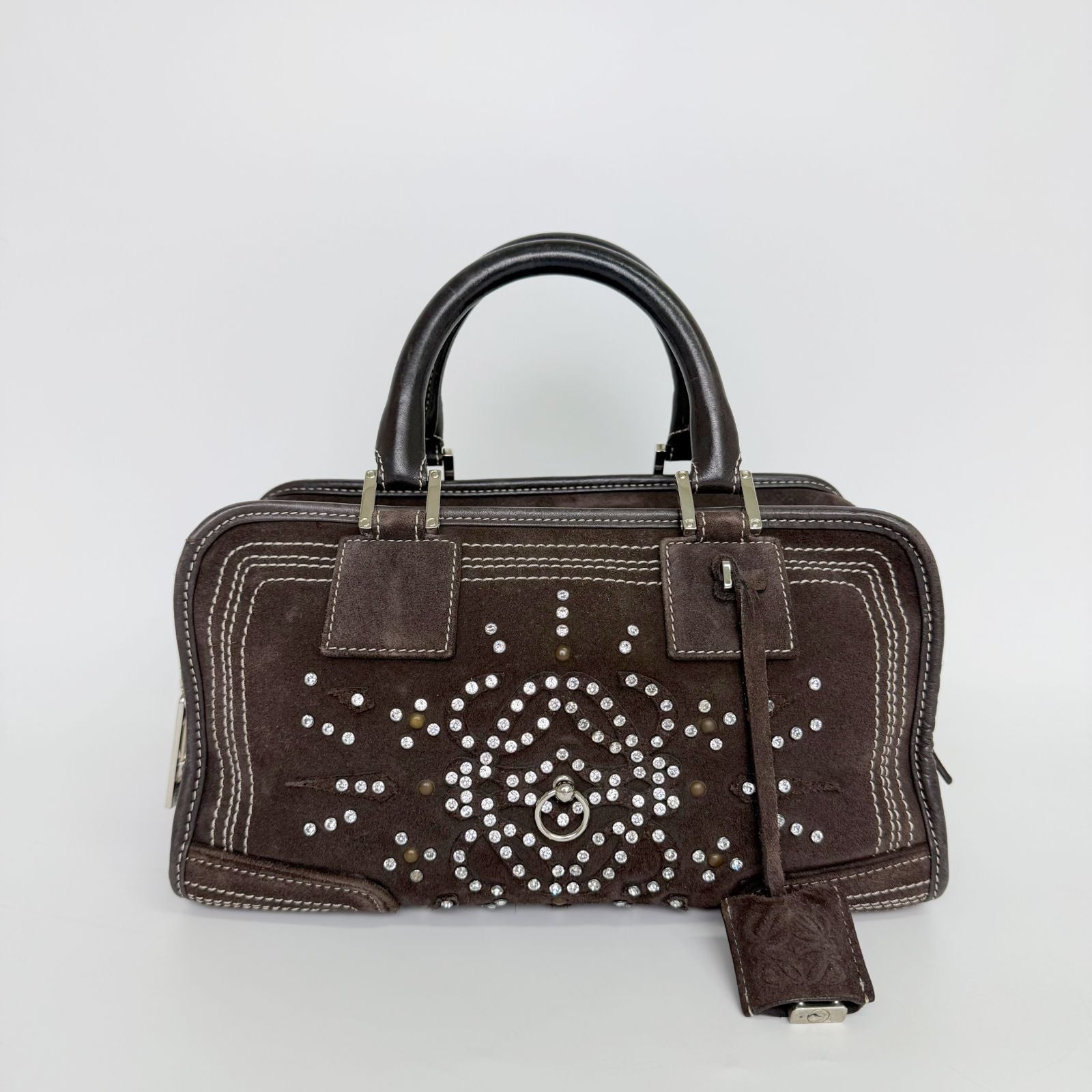 Loewe Amazona Studs Handbag Suede Brown Silver Vintage — view 2