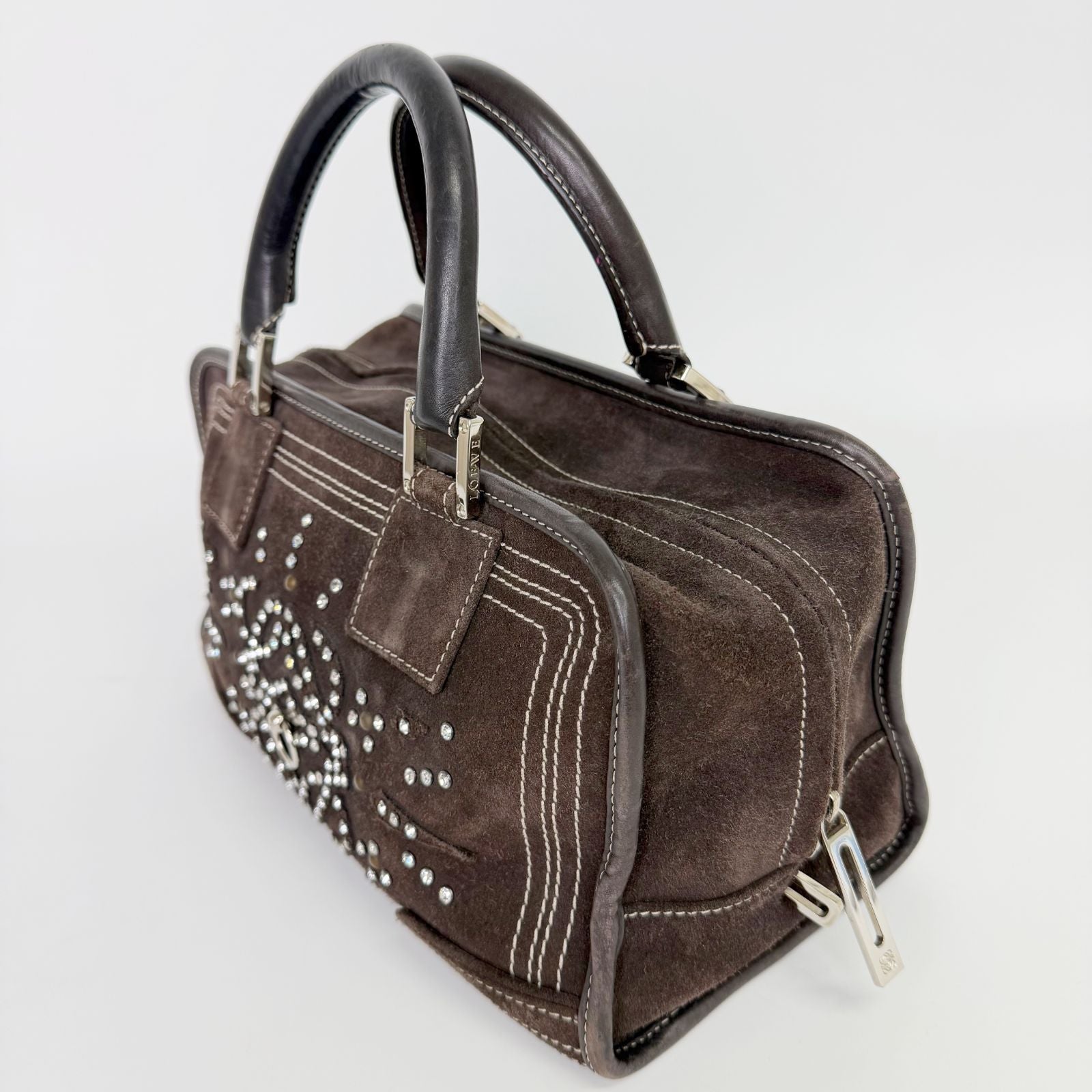 Loewe Amazona Studs Handbag Suede Brown Silver Vintage — view 6