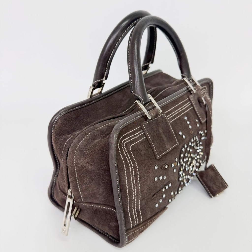 Loewe Amazona Studs Handbag Suede Brown Silver Vintage — view 7