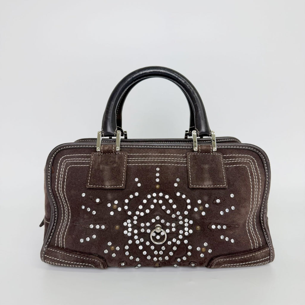 Loewe Amazona Studs Handbag Suede Brown Silver Vintage — view 3