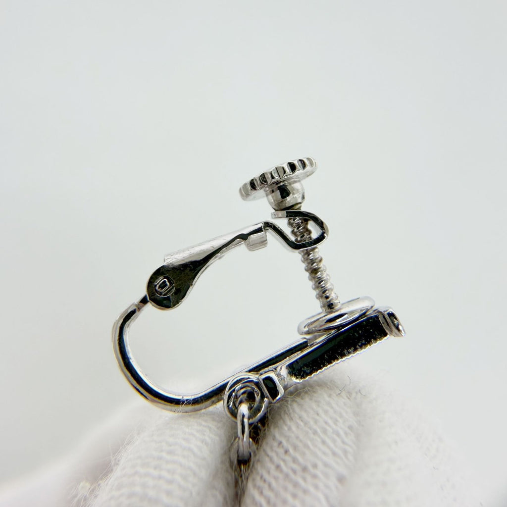 Dior Logo Letter Charm Earrings Plated Rhinestone Silver Clear Vintage — view 5