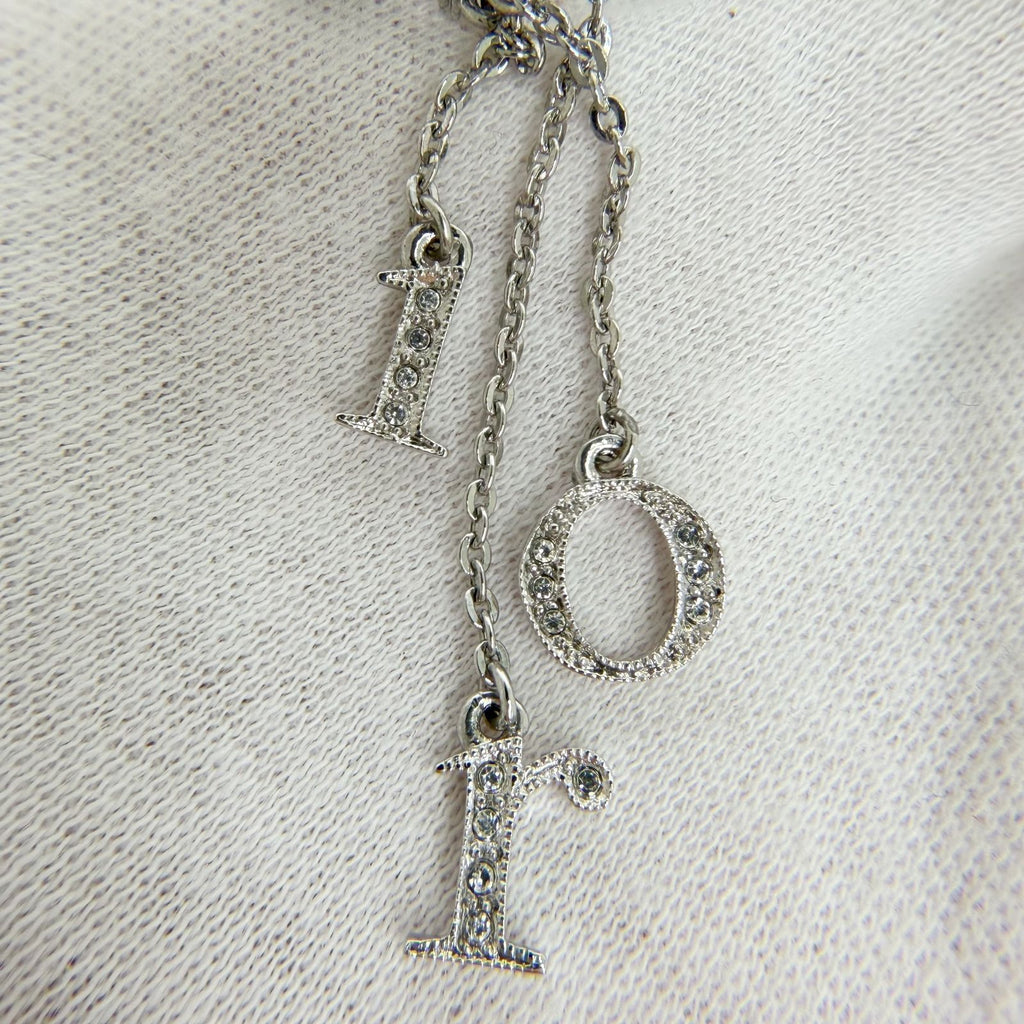 Dior Logo Letter Charm Earrings Plated Rhinestone Silver Clear Vintage — view 3