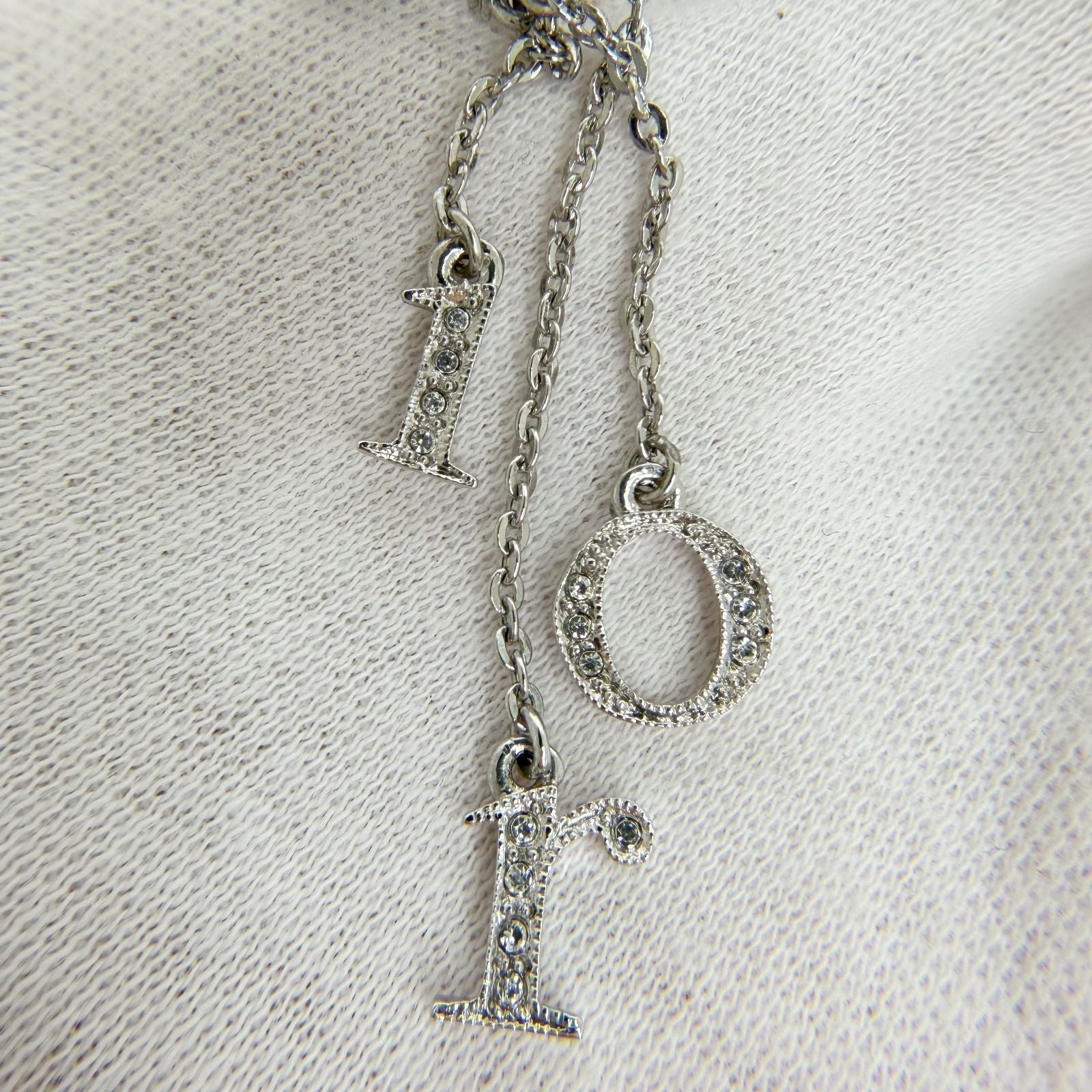 Dior Logo Letter Charm Earrings Plated Rhinestone Silver Clear Vintage — view 3