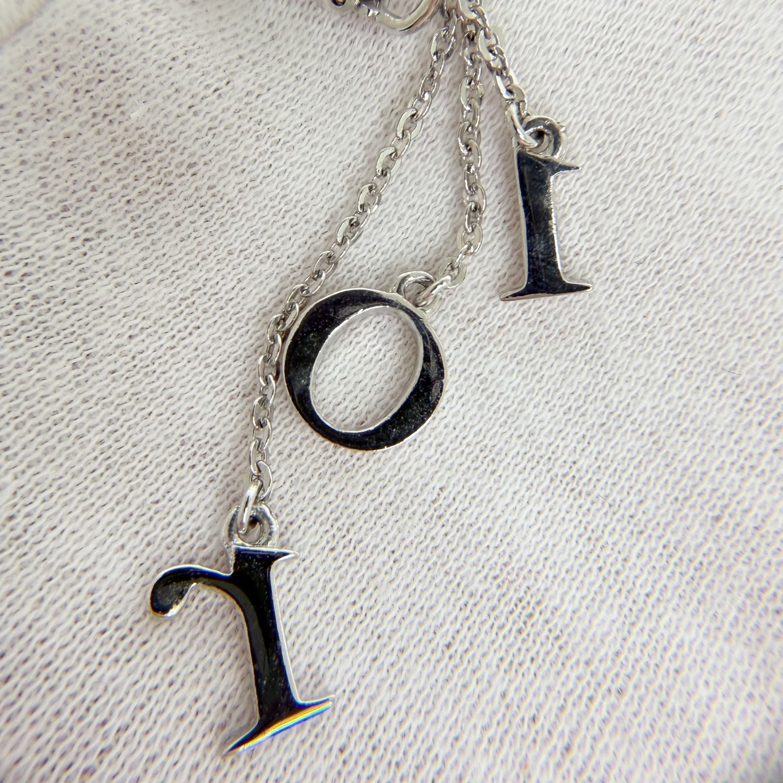 Dior Logo Letter Charm Earrings Plated Rhinestone Silver Clear Vintage — view 9