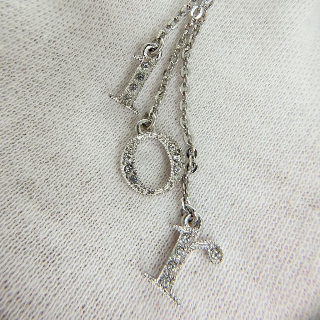Dior Logo Letter Charm Earrings Plated Rhinestone Silver Clear Vintage — view 8