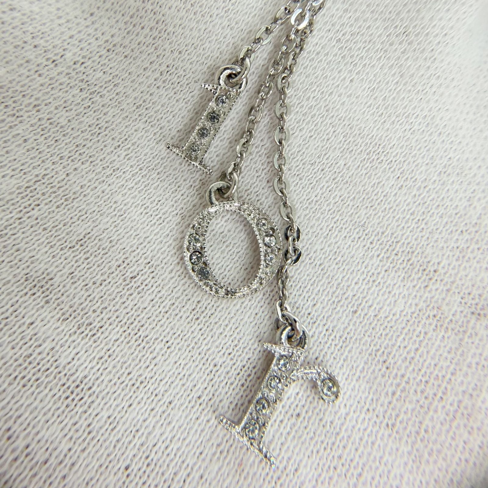 Dior Logo Letter Charm Earrings Plated Rhinestone Silver Clear Vintage — view 8