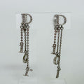 Dior Logo Letter Charm Earrings Plated Rhinestone Silver Clear Vintage