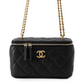 Chanel Chain Shoulder Bag Quilted CC Logo Vanity Caviar Leather Black