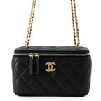 Chanel Chain Shoulder Bag Quilted CC Logo Vanity Caviar Leather Black