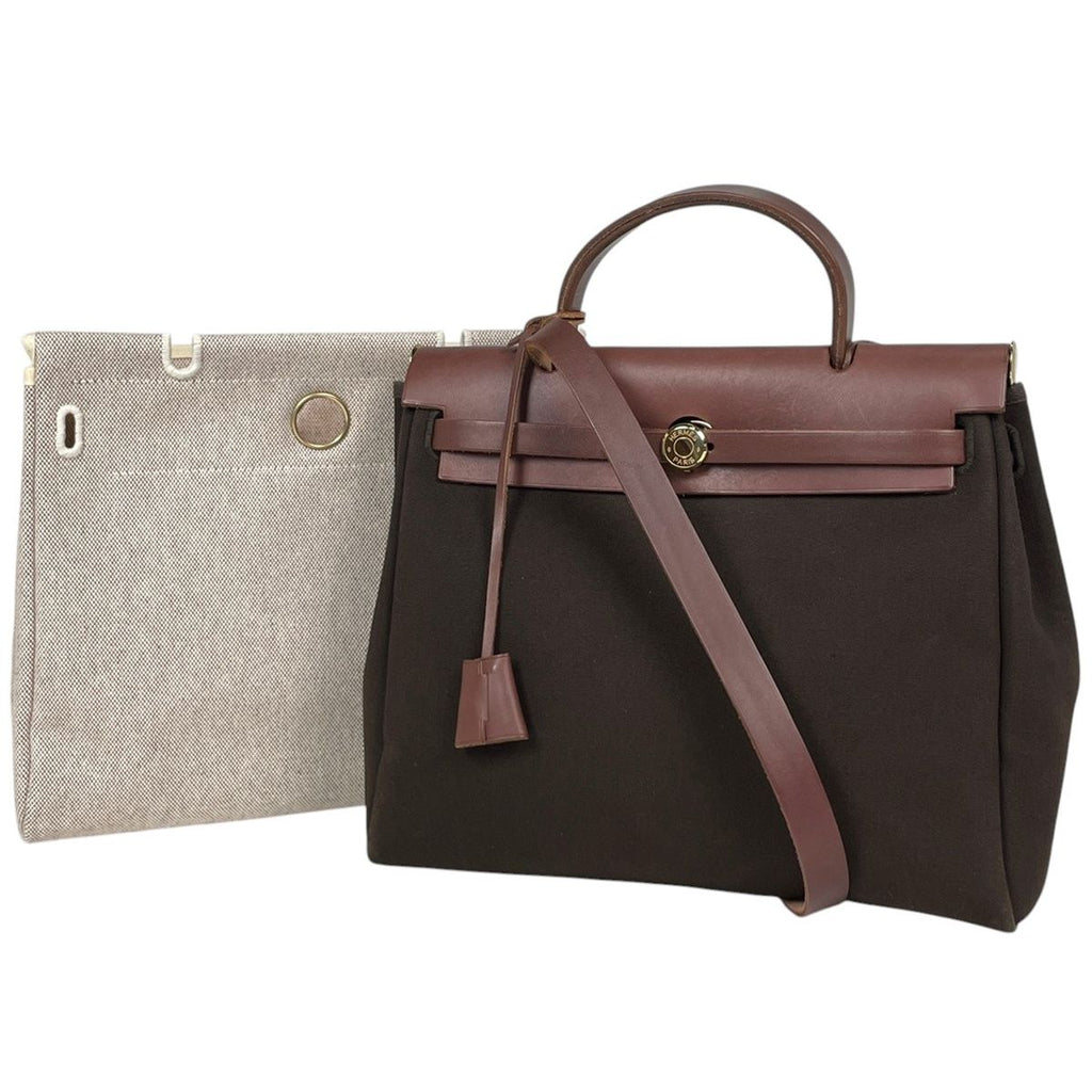 Hermes Herbag PM Handbag 2-Way Toile Officier Havana