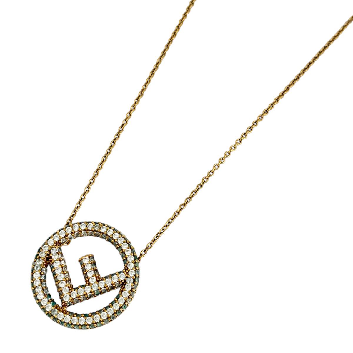 Fendi Necklace Round Rhinestone Gold