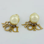 Dior Earrings Metal Faux Pearl Rhinestone Gold White — view 4