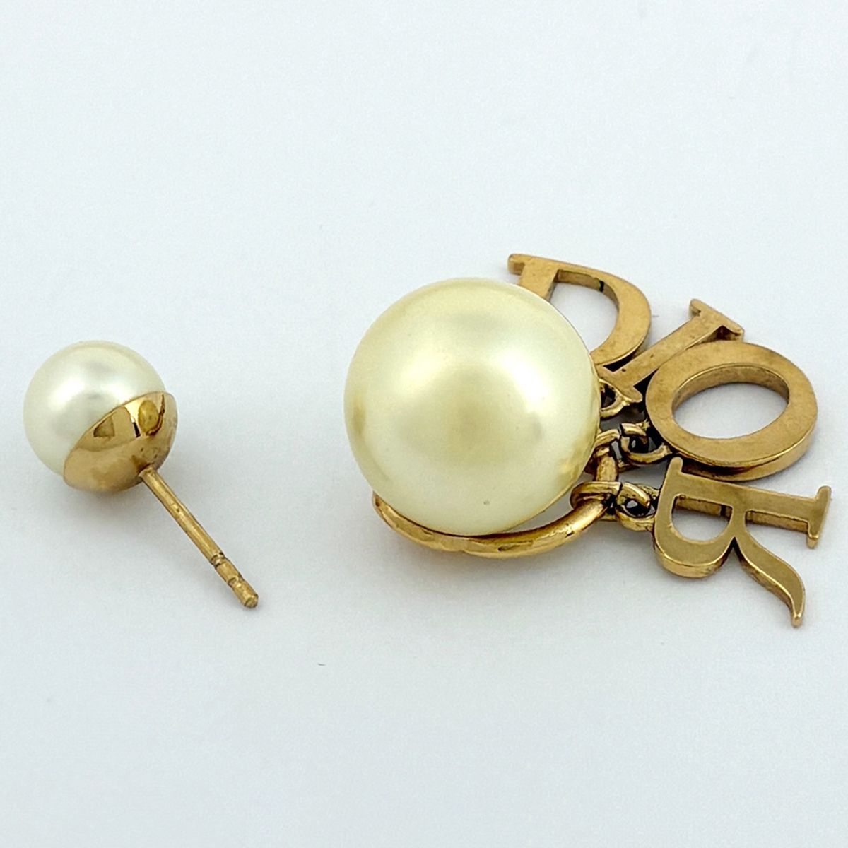 Dior Earrings Metal Faux Pearl Rhinestone Gold White — view 3