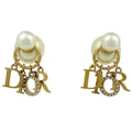Dior Earrings Metal Faux Pearl Rhinestone Gold White