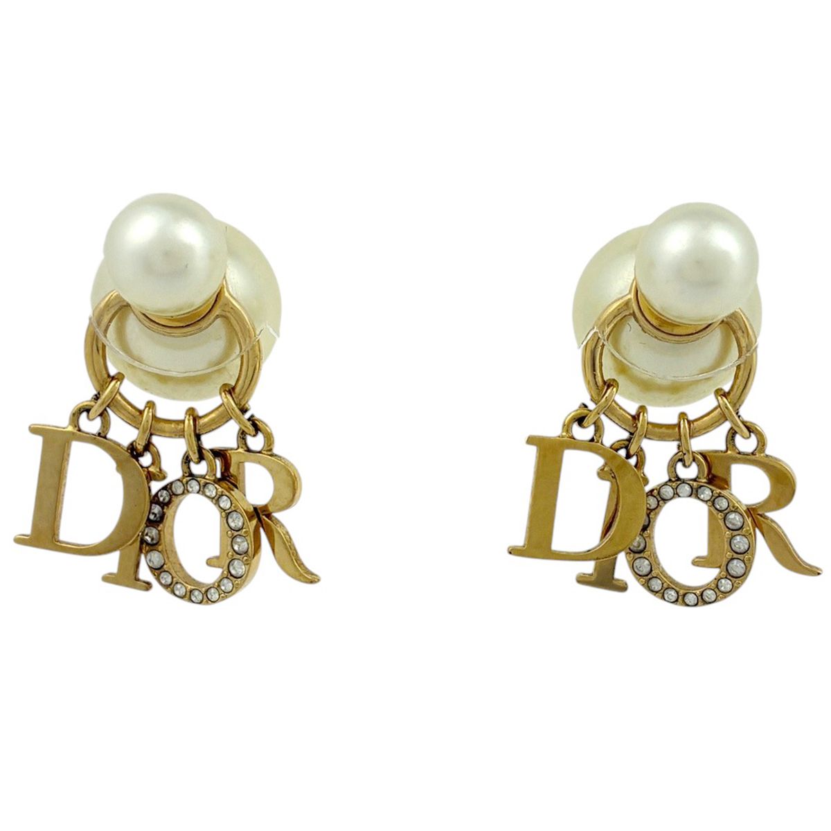 Dior Earrings Metal Faux Pearl Rhinestone Gold White