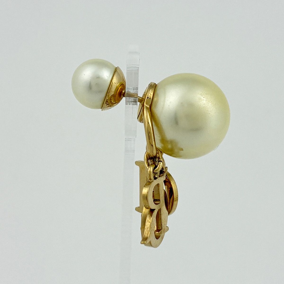 Dior Earrings Metal Faux Pearl Rhinestone Gold White — view 2