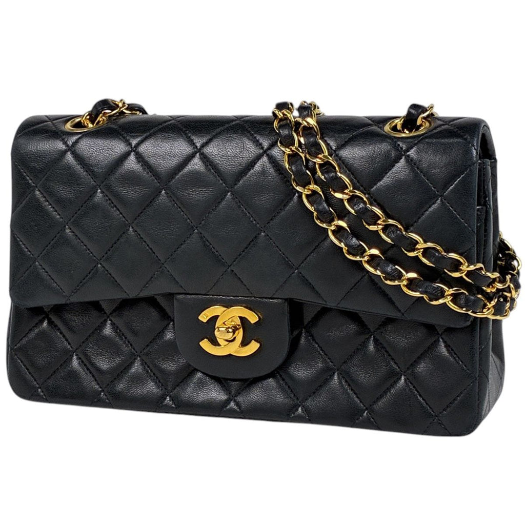 Chanel Quilted Shoulder Bag CC Logo Double Flap Leather Black