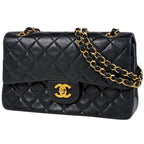 Chanel Quilted Shoulder Bag CC Logo Double Flap Leather Black