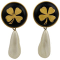 Chanel Earrings Clover Swing Faux Pearl Gold Black