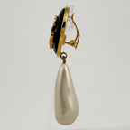 Chanel Earrings Clover Swing Faux Pearl Gold Black — view 2
